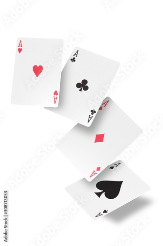 poker of aces isolated on white background with clipping path and copy space for your text