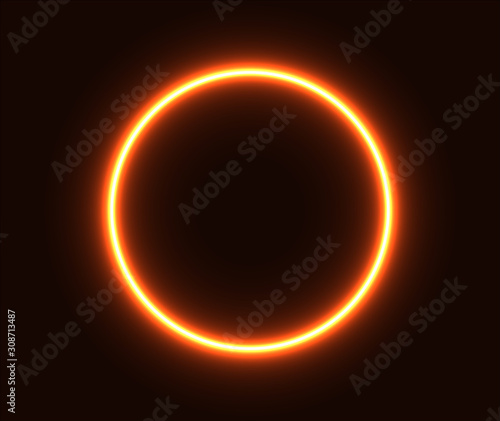  Orange neon circle. Glowing abstraction. Illustrator.