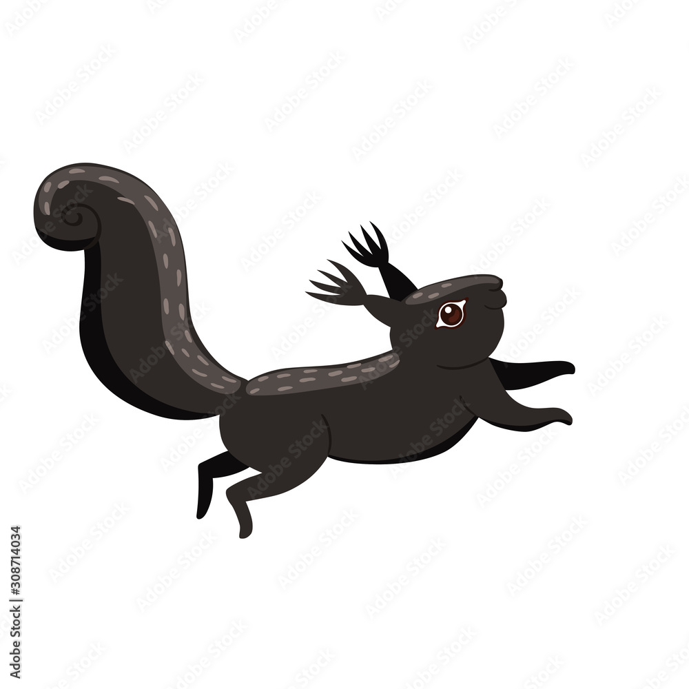 Obraz premium Black squirrel isolated on a white background. Vector graphics.