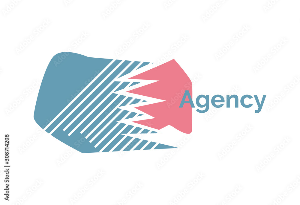 Agency logo design, vector isolated emblem in blue and red colors isolated on white. Picks and stripes, corporate identity label, company brand symbol Agency logo design, vector isolated emblem in blue and red colors isolated on white. Picks and stripes, corporate identity label, company brand symbol