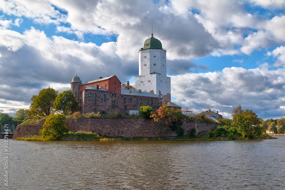 Beautiful view of the Vyborg Castle in sunlight in HDR processing, Vyborg, Leningrad Oblast, Russia