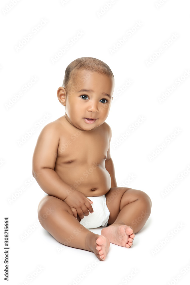 American baby girl sitting on white background American baby girl sitting on white background