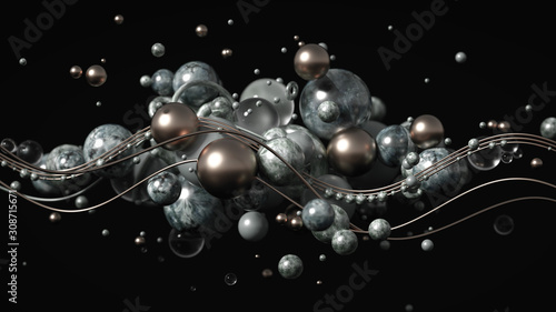 Beautiful, elegant, abstract background with metal and the texture of stone, marble and granite. 3d illustration, 3d rendering.