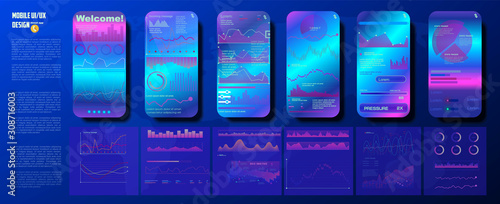 UI, UX, GUI screens fitness app and flat web icons for mobile apps. Web design and mobile template. Fitness Dashboard panel
