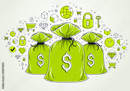 Money bag and icon set vect...