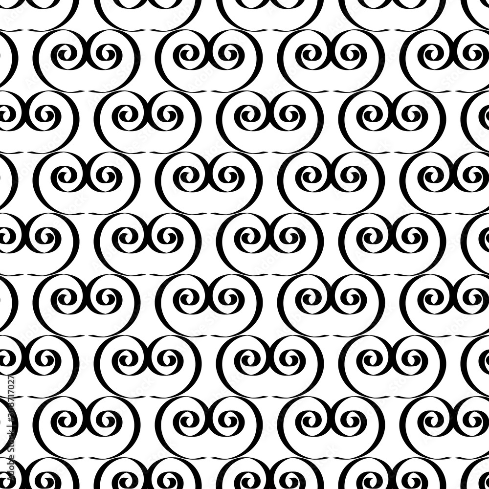 Spiral seamless pattern. Fashion graphic design. Modern stylish abstract texture. Monochrome template for prints, textiles, wrapping, wallpaper, website, etc. Vector illustration.