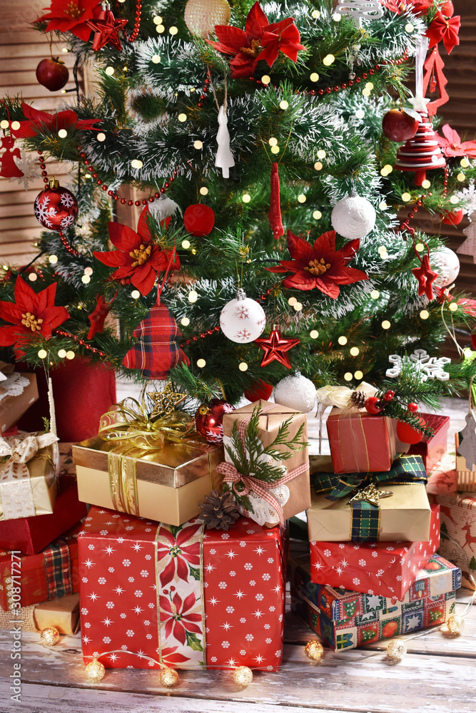 lots of presents under Christmas tree lots of presents under Christmas tree