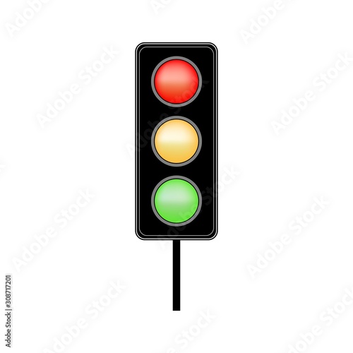 Stoplight sign. Icon traffic light on white background. Symbol regulate movement safety and warning. Electricity semaphore regulate transportation on crossroads urban road. Vector illustration