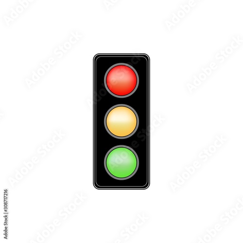 Stoplight sign. Icon traffic light on white background. Symbol regulate movement safety and warning. Electricity semaphore regulate transportation on crossroads urban road. Vector illustration