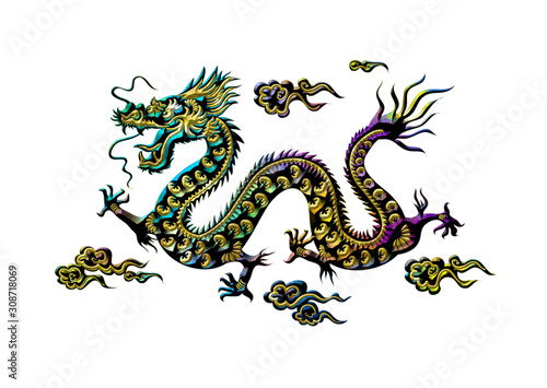 asian dragon 3d pattern with gold