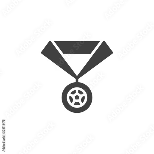 Soccer medal vector icon. filled flat sign for mobile concept and web design. Football medal with soccer ball glyph icon. Symbol, logo illustration. Vector graphics