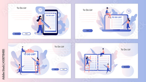 To Do List consept. Tiny people planning year, month, week. Screen template for mobile smart phone, landing page, template, ui, web, mobile app, poster, banner, flyer. Modern flat cartoon style.Vector
