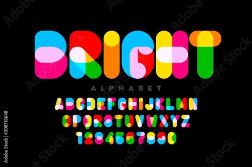 Vibrant style font design, colorful alphabet, letters and numbers 