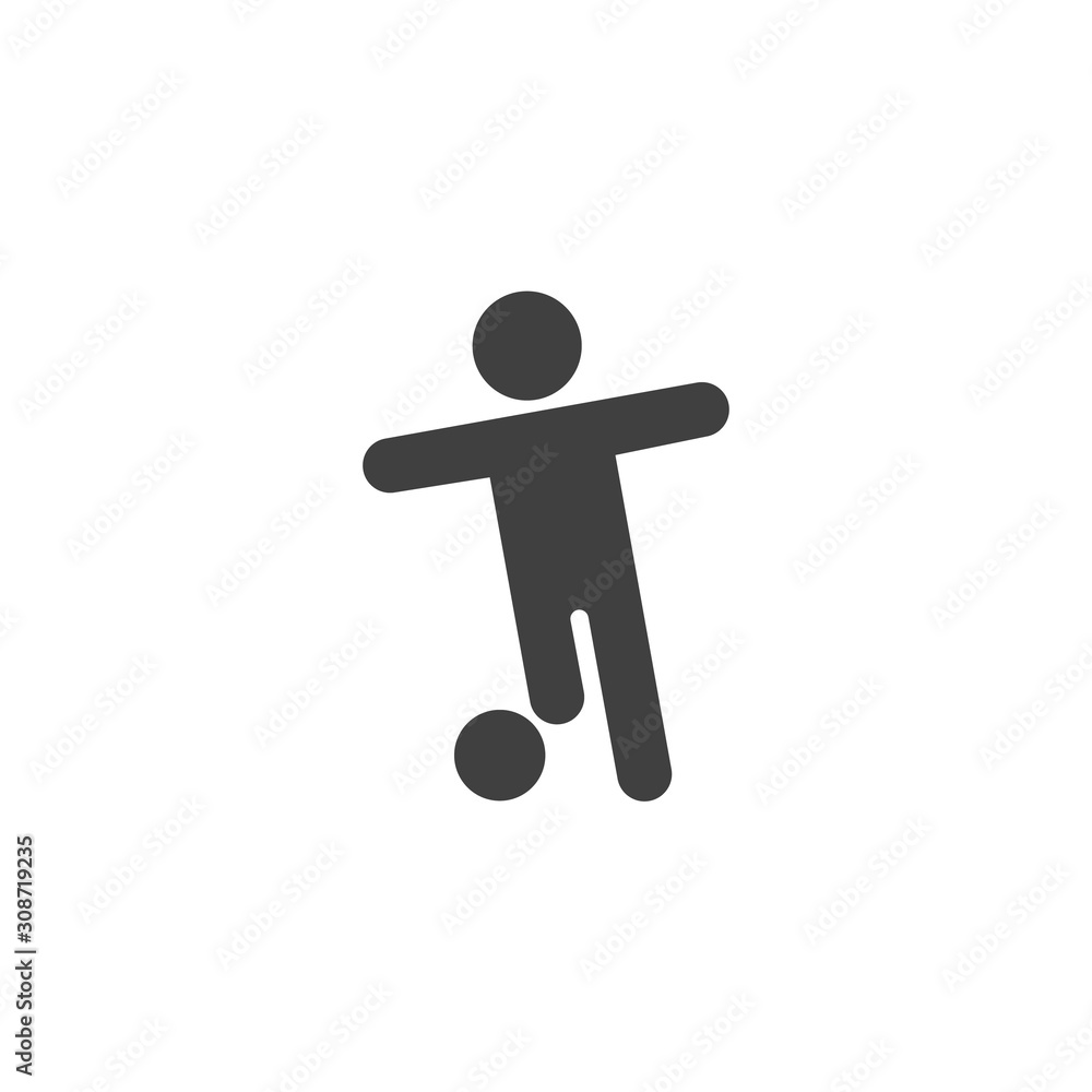 Playing football vector icon. filled flat sign for mobile concept and web design. Soccer player kicking ball glyph icon. Symbol, logo illustration. Vector graphics Playing football vector icon. filled flat sign for mobile concept and web design. Soccer player kicking ball glyph icon. Symbol, logo illustration. Vector graphics