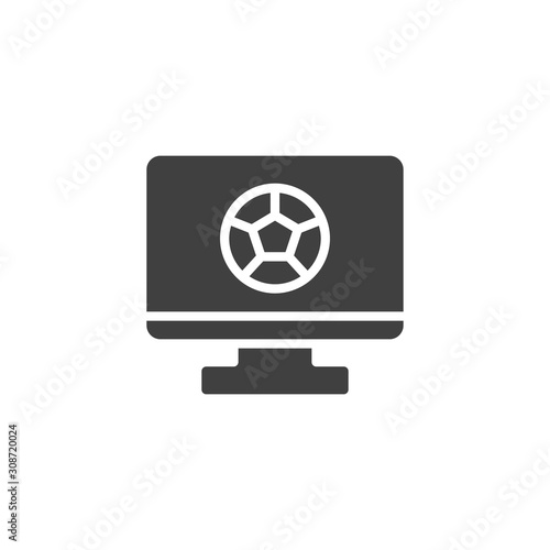 Soccer Live Match vector icon. filled flat sign for mobile concept and web design. TV monitor with soccer ball glyph icon. Symbol, logo illustration. Vector graphics