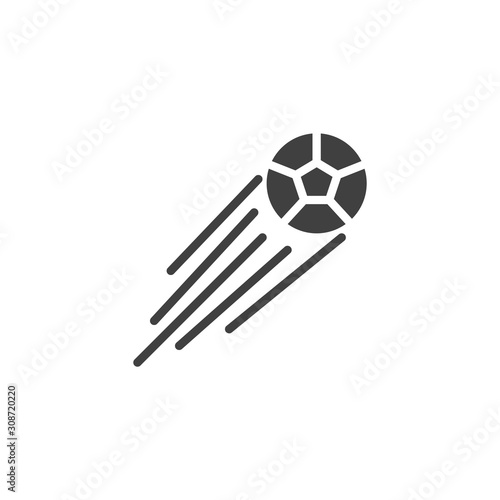 Flying soccer ball vector icon. filled flat sign for mobile concept and web design. Flying football ball glyph icon. Symbol, logo illustration. Vector graphics