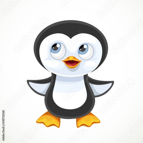 Cute cartoon baby penguin isolated on white background