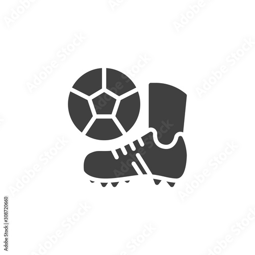 Soccer boot and ball vector icon. filled flat sign for mobile concept and web design. Football game glyph icon. Symbol, logo illustration. Vector graphics