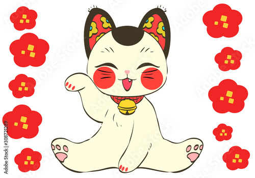 招き猫のイラスト和素材