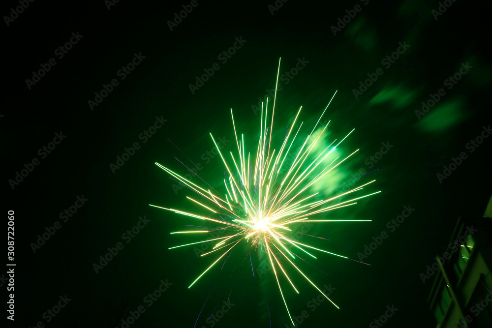 Obraz premium Fireworks over buildings