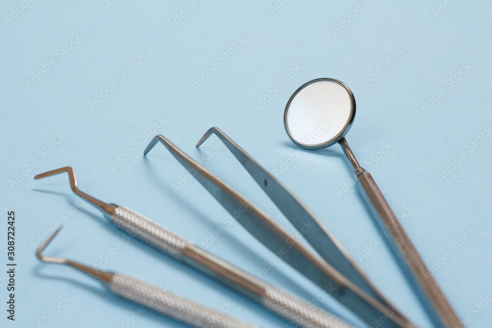 Set of metal dental instruments for teeth dental care Set of metal dental instruments for teeth dental care
