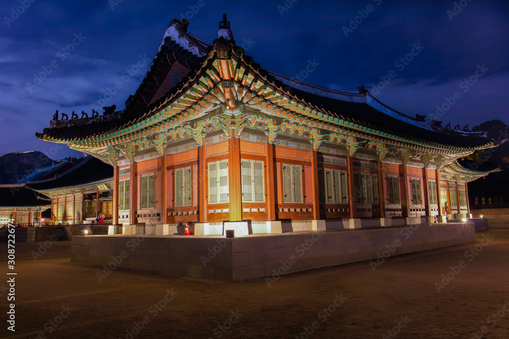 Gyeongbokgung palace at night in Seoul South Korea Gyeongbokgung palace at night in Seoul South Korea