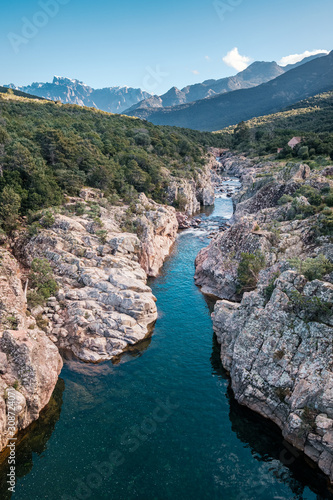 Fango river in Corsica and Paglia Orba mountain
