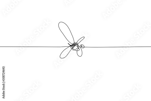 Continuous one line drawing of a chaotic tangled complex knot with protruding loops and threads. The concept of a problem, a metaphor for something complex, difficulty, complexity,