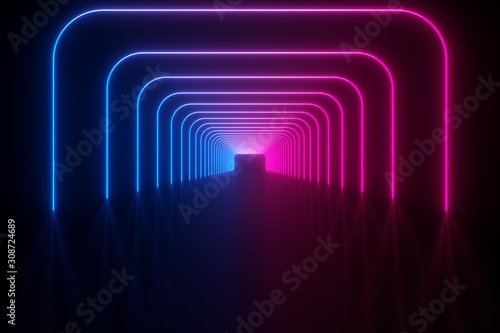 Fototapeta Naklejka Na Ścianę i Meble -  3d illustration, glowing lines, tunnel, neon lights, virtual reality, abstract background