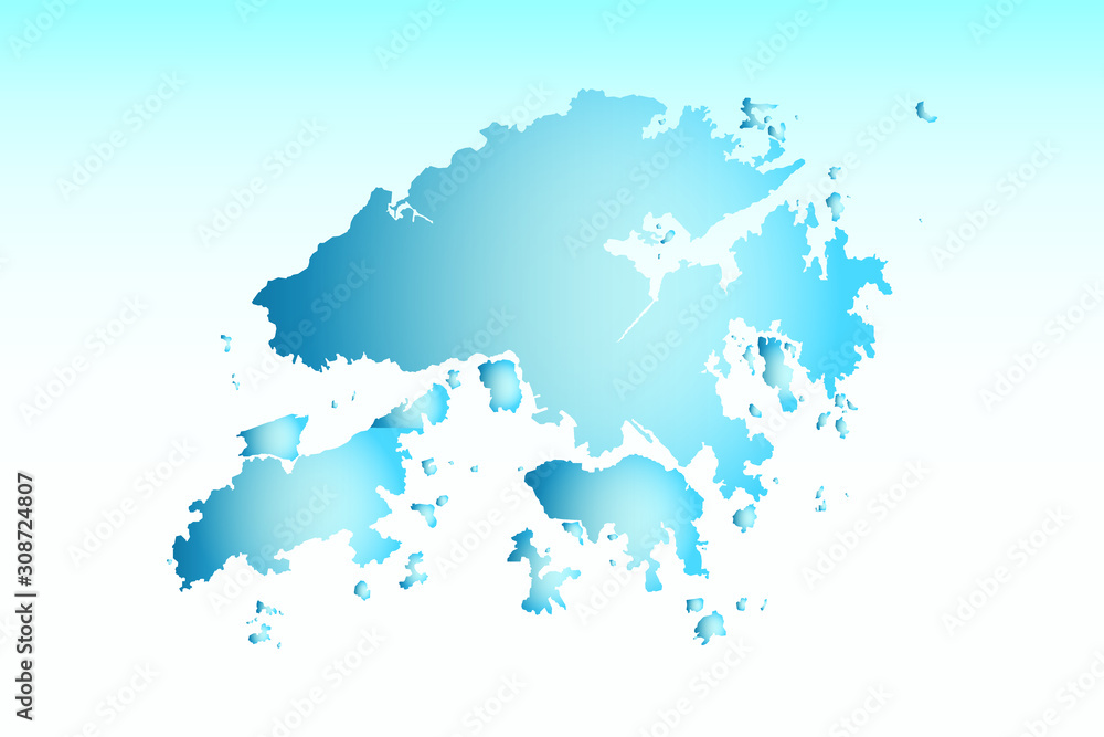 Blue Hong Kong map ice with dark and light effect vector on light background illustration