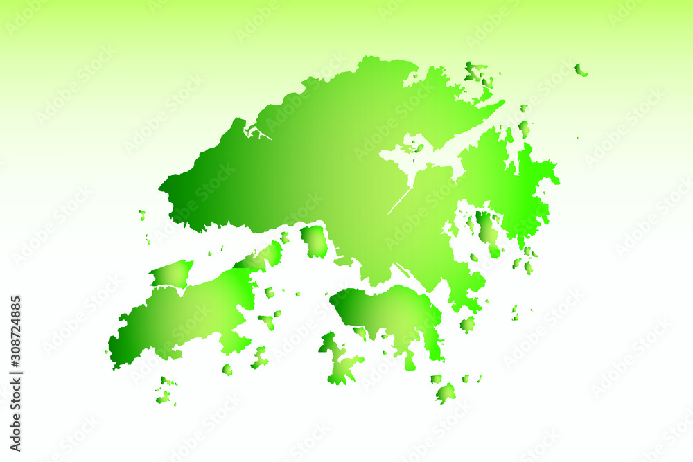 Hong Kong map using green color with dark and light effect vector on light background illustration