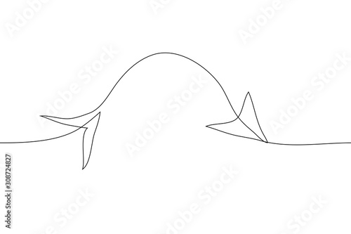 continuous line drawing curved arrow black stable outline on white background. Vector horizontal stock illustration. The concept of difficulty path, goal achievement, target, unplanned difficulties