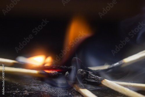 macro photo of fire. match burns close up