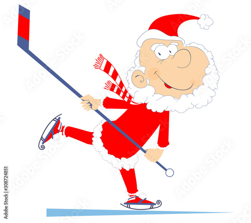Photography Santa Claus plays ice hockey isolated illustration