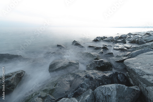 Minimalist sea and rock view with long exposure