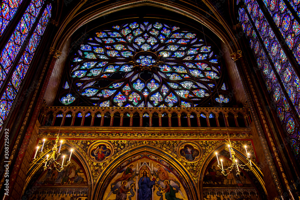 Sainte Chapelle view from Paris with wide angle fish eye lens provides panoramic vision
