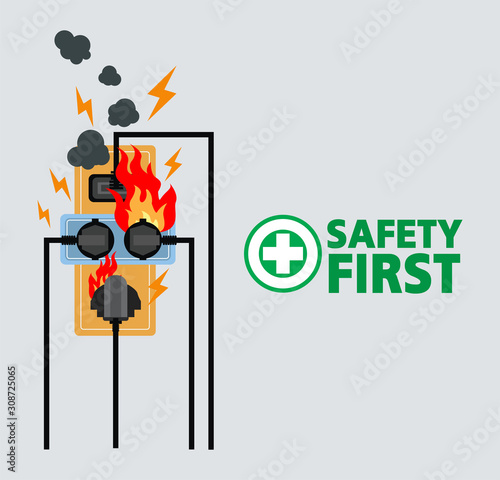 Power plug is full,Short circuit,Safety first,Vector design