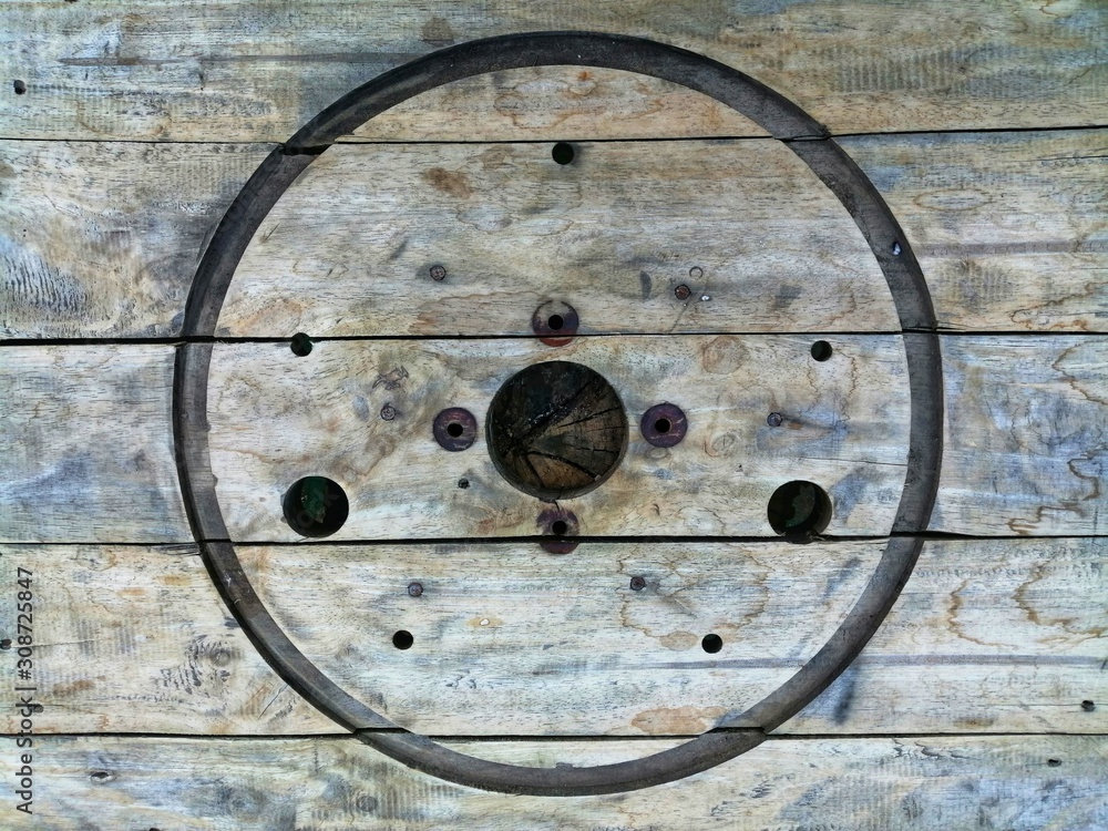 Wood pallet background Has a black circular mark