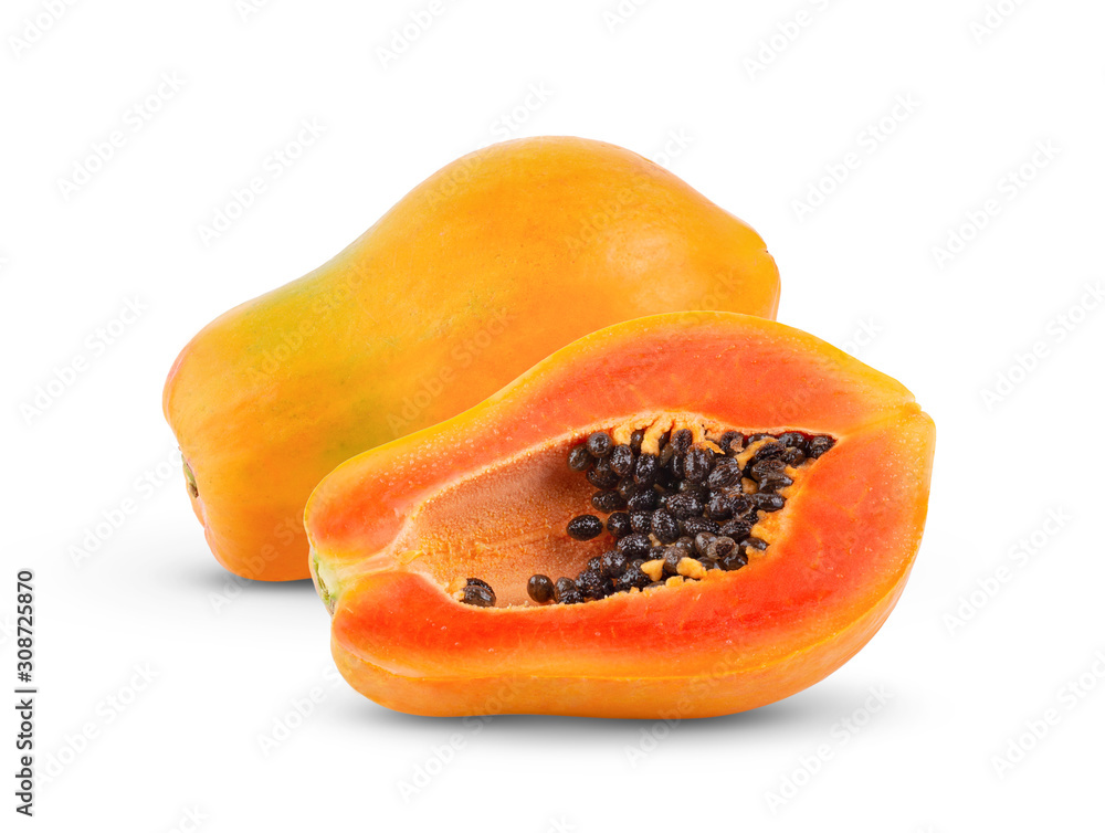 papaya fruit with seeds isolated on white background papaya fruit with seeds isolated on white background
