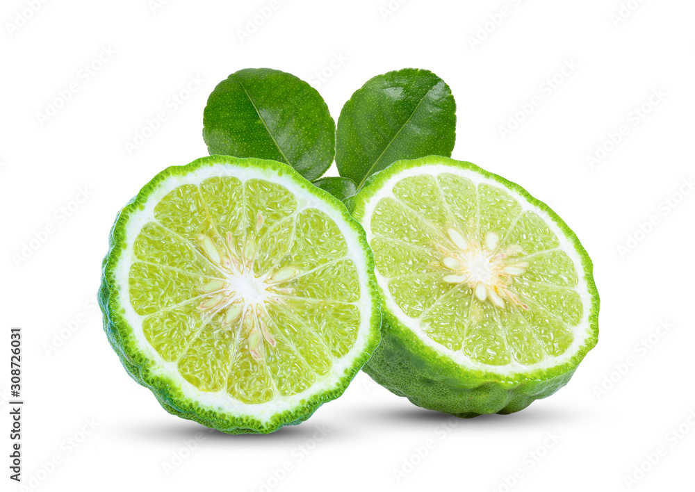 half bergamot or kaffir with seeds isolated on white half bergamot or kaffir with seeds isolated on white