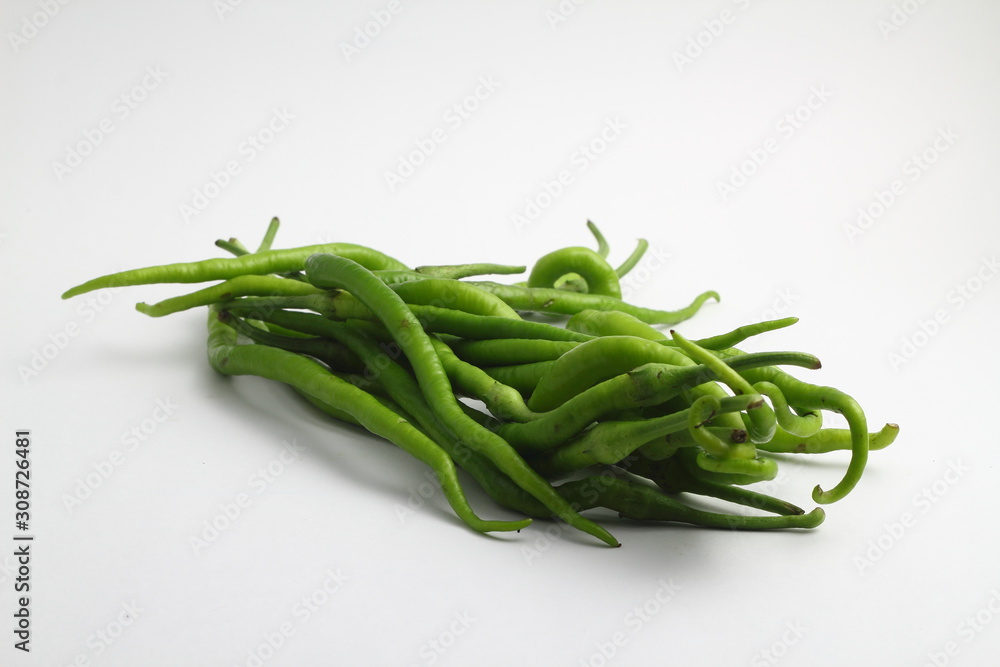 Green chilli isolated on white background. Green chili peppers