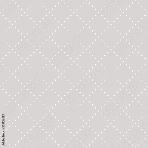 Vector subtle seamless pattern with tiny star shapes in square grid. Abstract geometric texture in soft pastel colors, white and beige gray. Minimalist background. Design for decor, print, fabric, web