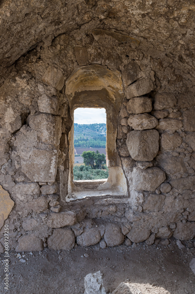 The ruins of the crusader fortress - Templar - Toron des Chevaliers of the 12th century. Captured and destroyed Salah ad Din. Location near Latrun in Israel The ruins of the crusader fortress - Templar - Toron des Chevaliers of the 12th century. Captured and destroyed Salah ad Din. Location near Latrun in Israel