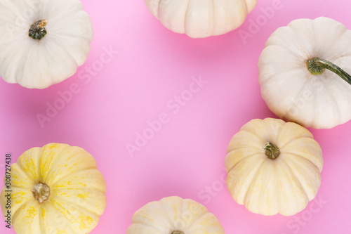 Creative Top view flat lay pumkin composition.