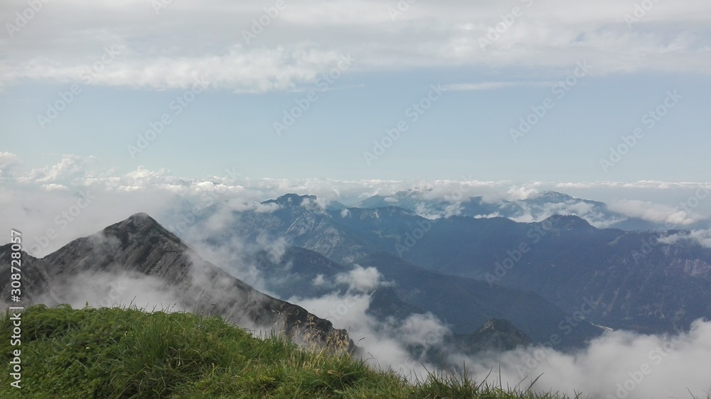 Bergblick, Gipfel, weiß, blau