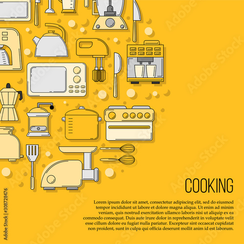 Kitchen tools card concept. culinary illustration in flat style for design and web.