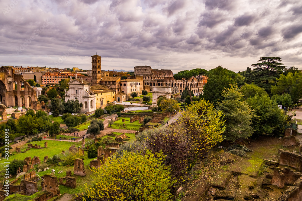 Panoramic view of the Roman Forum, Rome, Italy