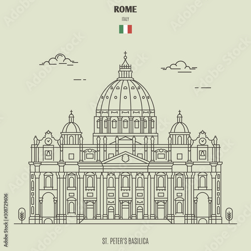 St. Peter's Basilica in Rome, Italy. Landmark icon