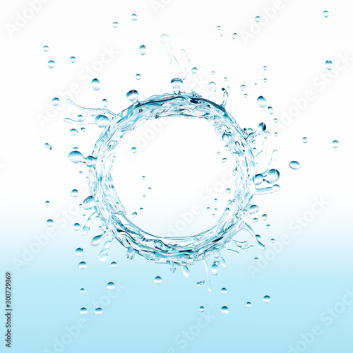 飛散する水滴と水の輪のイラストCG