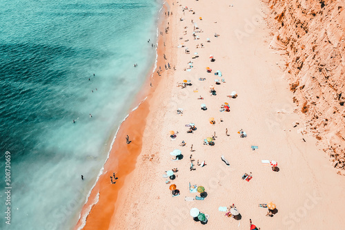 People Crowd On Beach, Aerial View In Summer
